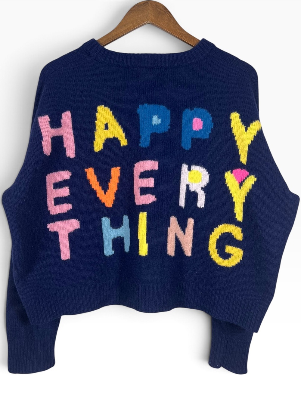 Kerri Rosenthal Happy Everything Cashmere Sweater Navy XL Whimsical Dopamine